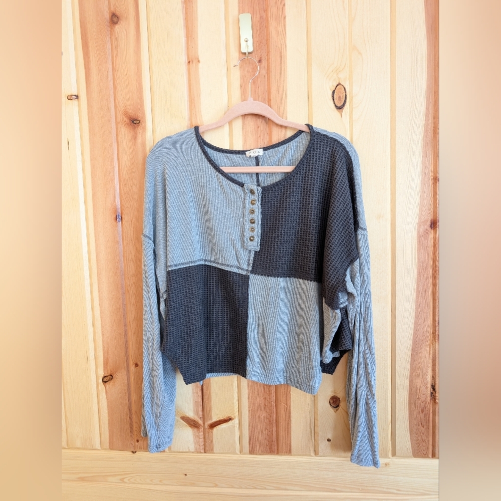 Women's L POL Gray and Black Long Sleeve Soft Jersey Top